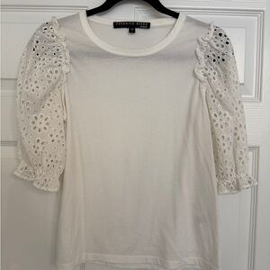 Veronica Beard Cream Eyelet Sleeve Blouse